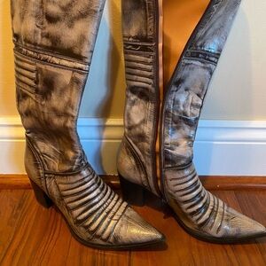 Snake Skin Like Knee-High Boots